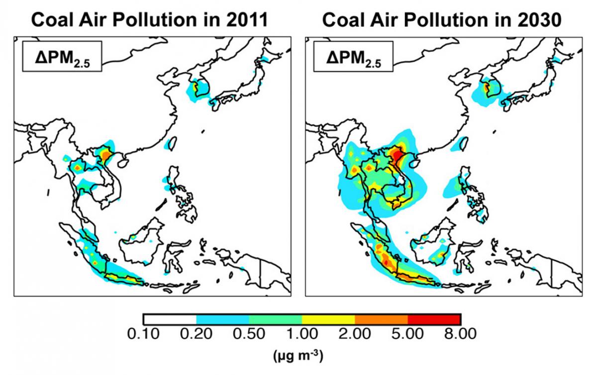 Infographic for, "Coal Air Pollution in 2011 and 2030"
