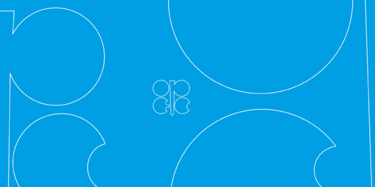 OPEC logo pattern in a blue background. 