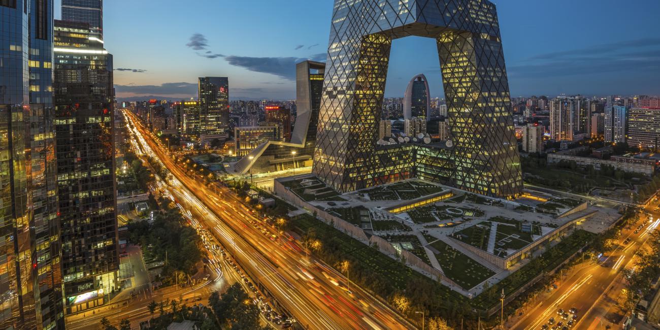 A time-lapse shot of a busy urban area in China.