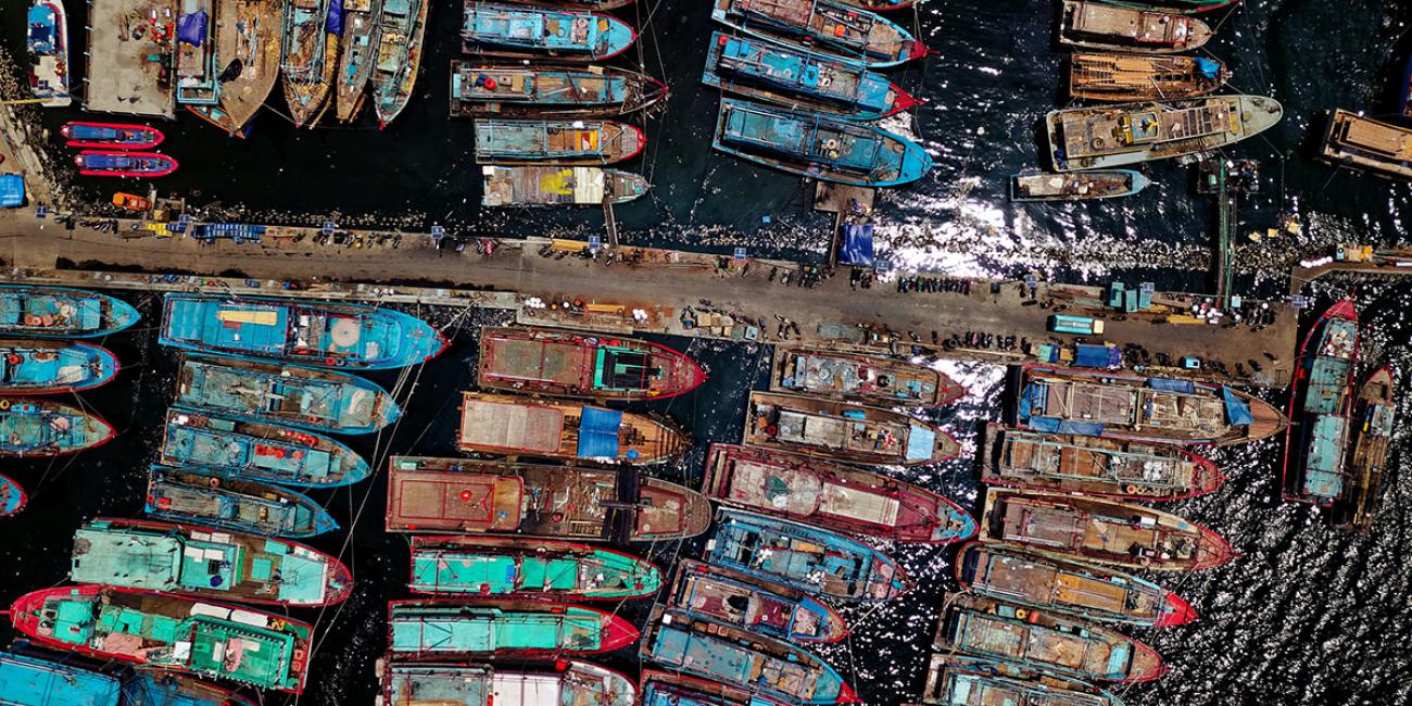 Indonesian fishing boats docked in a harbour