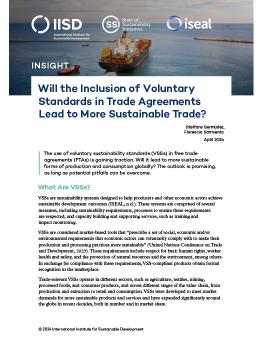 Will the Inclusion of Voluntary Standards in Trade Agreements Lead to More Sustainable Trade brief cover showing a cargo ship on water.