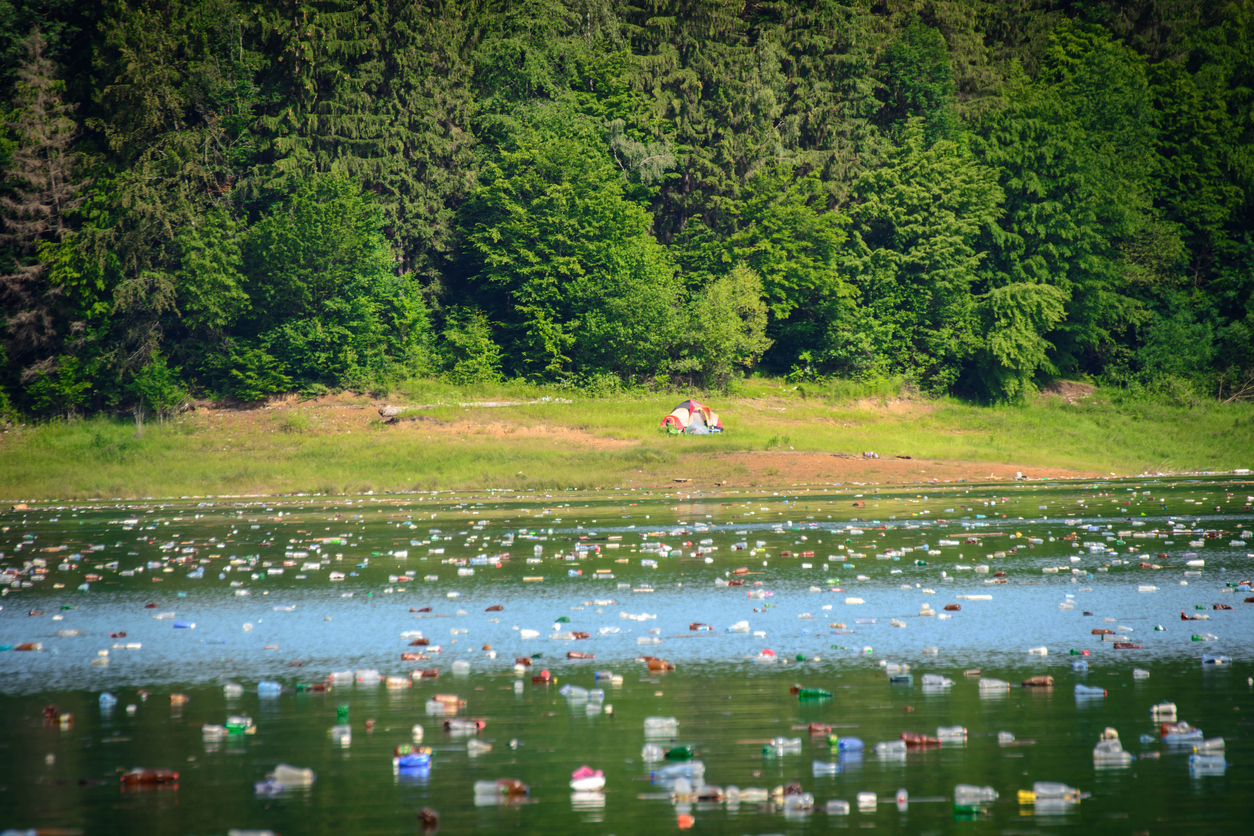 plastic debris in a fresh water lake
