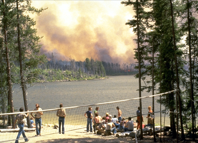 ELA students and staff watch the Great Forest Fire of 1980 as it proceeds towards the camp.