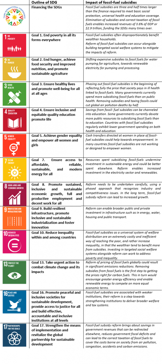 Fossil Fuel Subsidy Impacts across the Sustainable Development Goals Infographic
