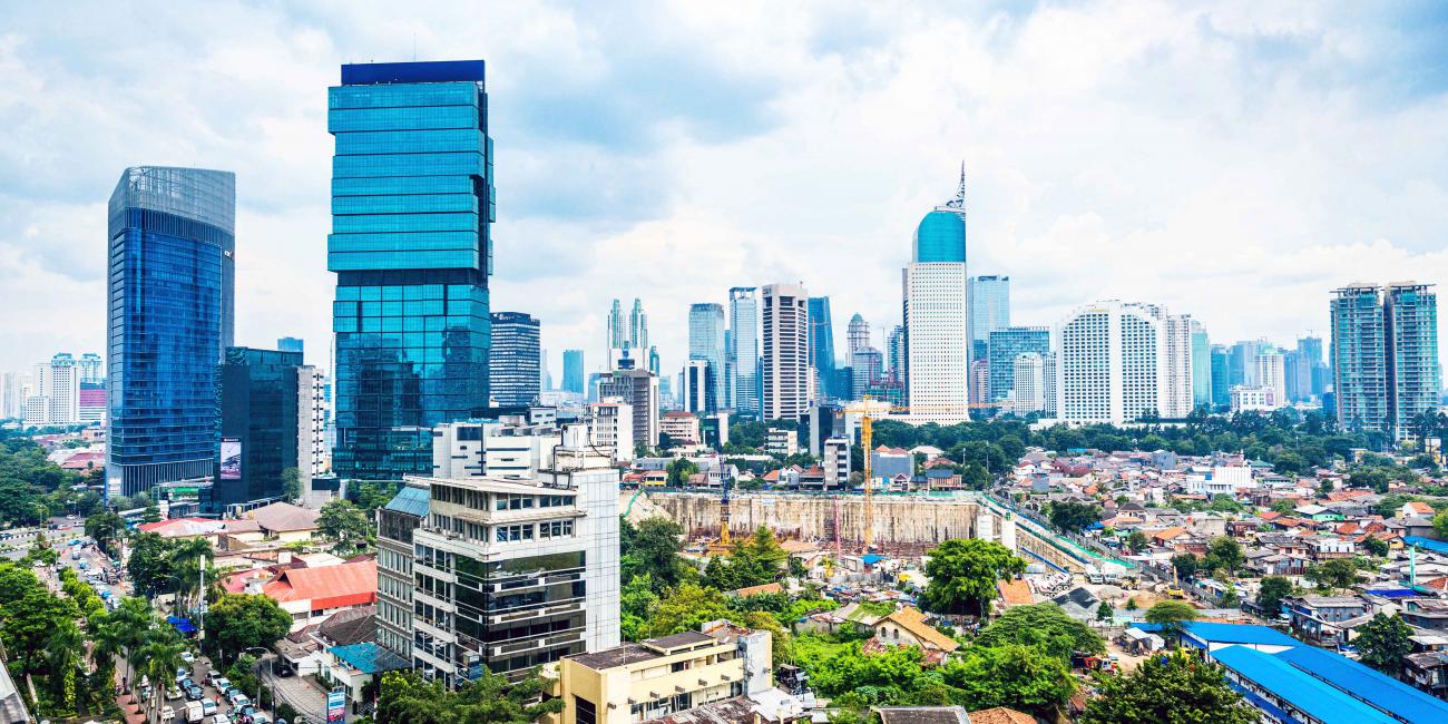 City view of the Jakarta skyline in Indonesia.