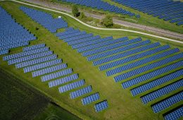 Aerial view of solar panels.
