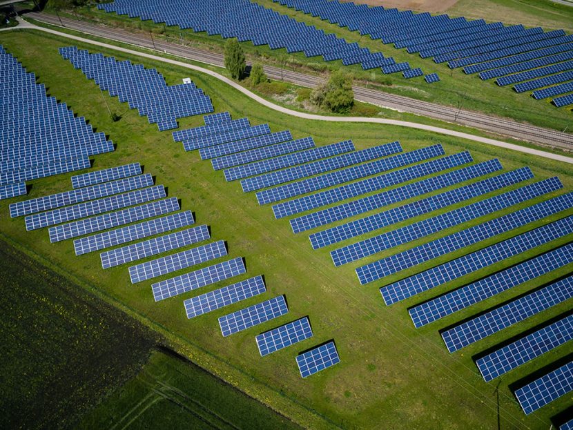 Aerial view of solar panels.