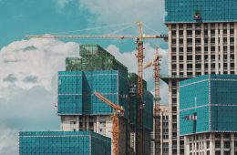A group of buildings under construction.