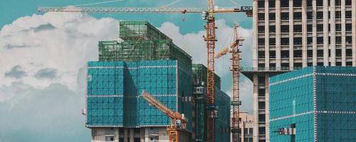 A group of buildings under construction.
