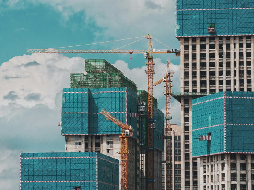 A group of buildings under construction.