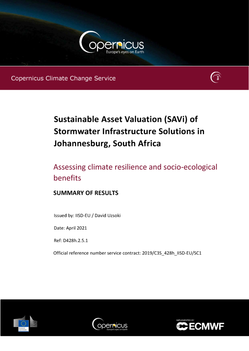 Cover - Sustainable Asset Valuation (SAVi) of Stormwater Infrastructure Solutions in Johannesburg, South Africa