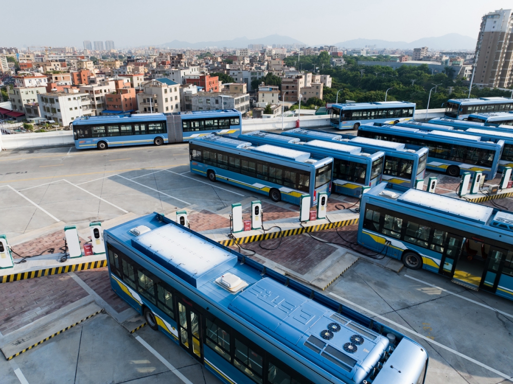 Bus depot in China overlooking the city