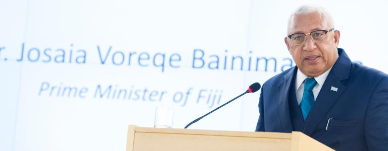 Fiji Prime Minister Frank Bainimarama delivers a speech
