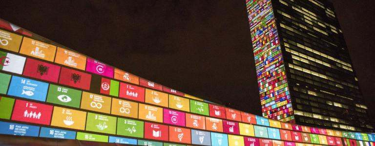 SDGs projected on UN Headquarters