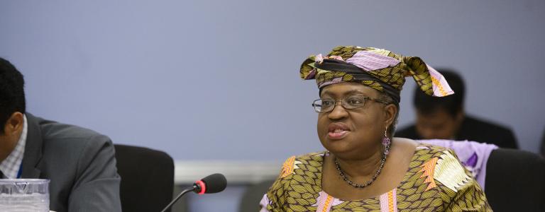 Portrait of Ngozi Okonjo-Iweala at a conference