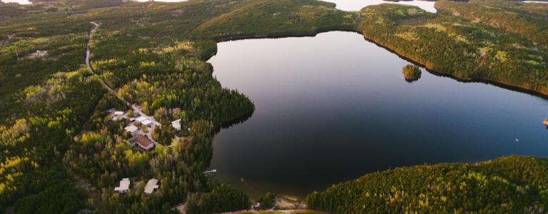 drone shot of two lakes