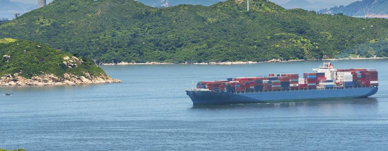 Cargo ship in Harbor in Hong Kong