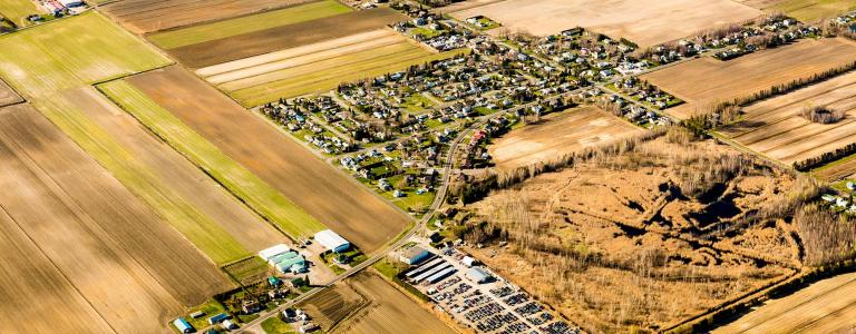 Aerial view of farmland in Canada
