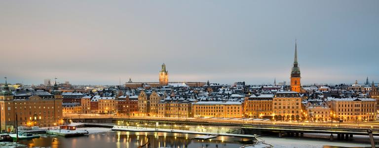 Aerial view of Stockholm, Sweden in winter