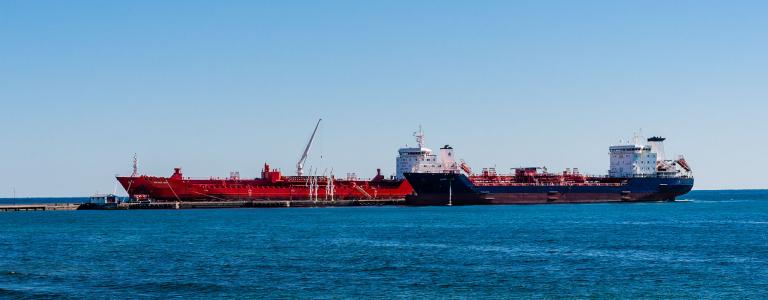 Two tanker ships are docked at the Suncor Energy lubricants plant on the northern shore of Lake Ontario
