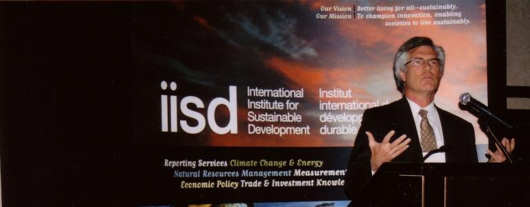 Jim Carr, former IISD board vice-chair, speaking at IISD's 15th anniversary event