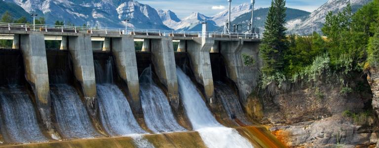 Dam of hydroelectric power plant in Canadian Rockies
