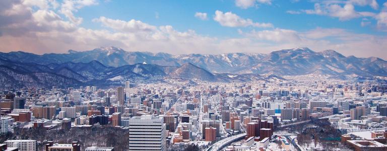 Aerial view of Sapporo, Japan, in winter