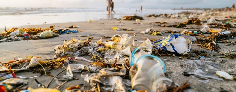 plastics pollution on a beach