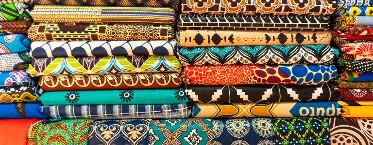Colourful and patterned African fabrics on display