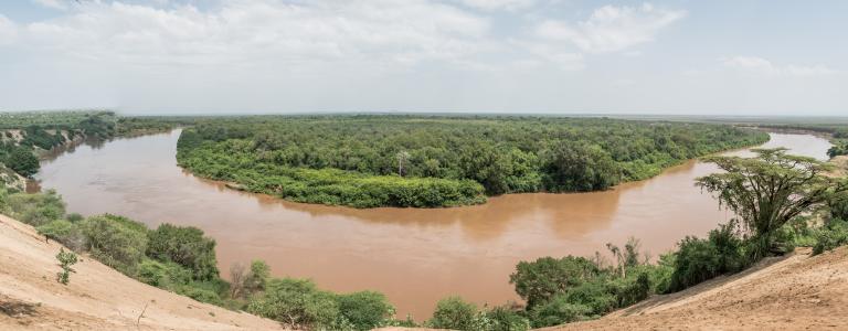 Omo river in Omo Valley, Omorate, Ethiopia. Representing the Dechatu River.