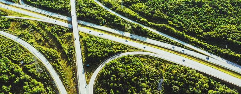 Aerial view of a road intersection