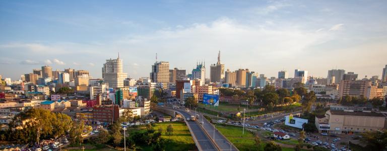 View of a city in the background and of roads leading to it
