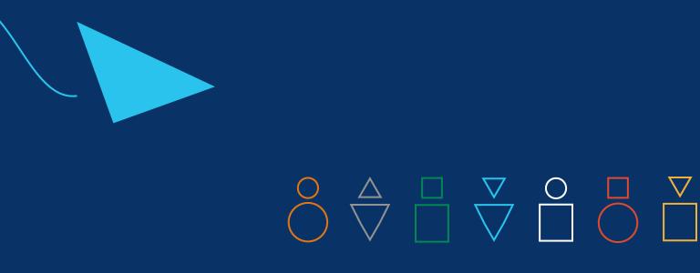 People designed using shapes against a blue backdrop 