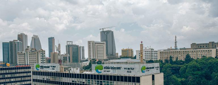 A skyline with buildings in Addis Ababa, Ethiopia