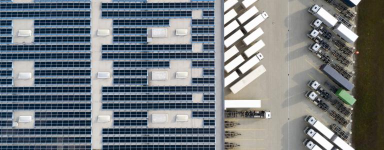 Solar panels at shipping hub.