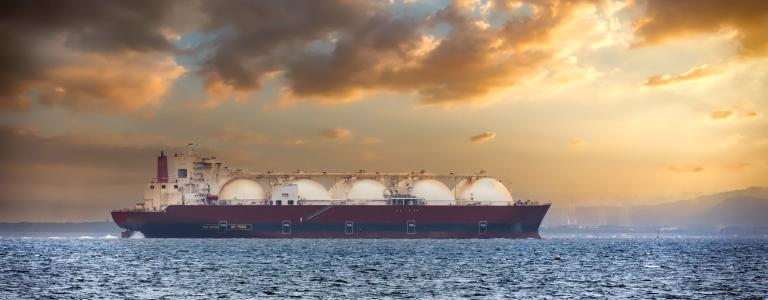 An LNG tanker on the ocean.