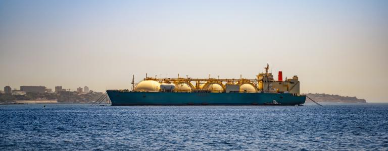 An LNG tanker on the ocean.