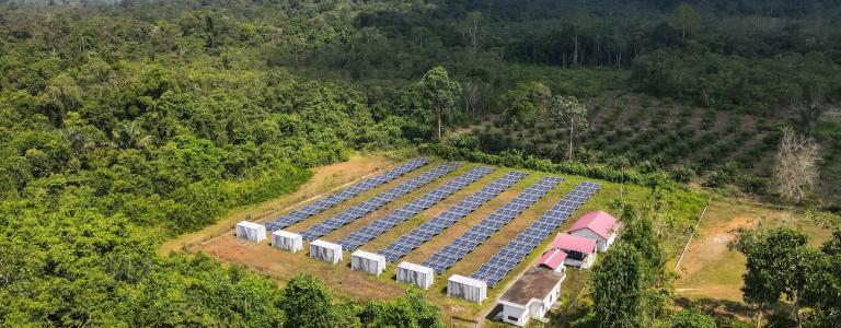 Solar panels installation in rural area in Indonesia