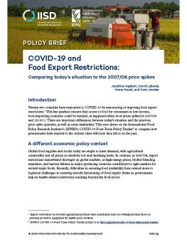COVID-19 and Food Export Restrictions: Comparing today’s situation to the 2007/08 price spikes cover