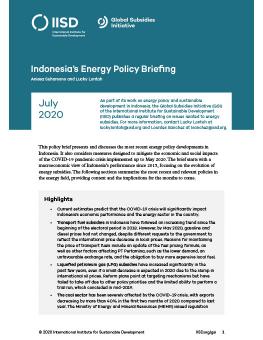 Indonesia Energy Policy Briefing July 2020 cover