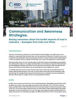 Communications and Awareness Strategies: Raising awareness about the health impacts of coal in Indonesia - Examples from India and China cover