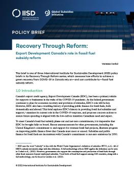 Recovery through Reform: Export Development Canada's role in fossil fuel subsidy reform cover