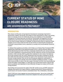 Current Status of Mine Closure Readiness cover showing mining pit