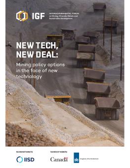 New Tech, New Deal: Mining policy options in the face of new technology cover showing trucks in mining pit