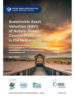 Sustainable Asset Valuation (SAVi) of Nature-Based Coastal Protection in the Netherlands cover showing the Hondsbossche Dunes at sunset 