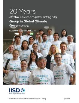 20 Years of the Environmental Integrity Group in Global Climate Governance cover showing group at climate conference