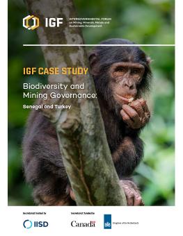 IGF Case Study: Biodiversity and Mining Governance in Senegal and Turkey report cover showing monkey in tree