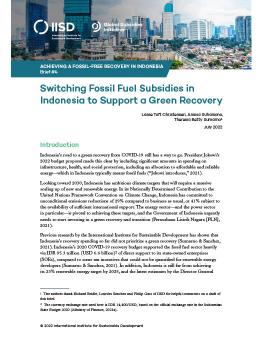 Switching Fossil Fuel Subsidies in Indonesia to Support a Green Recovery brief cover