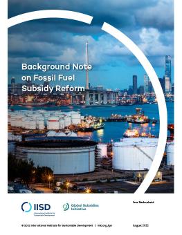 Background Note on Fossil Fuel Subsidy Reform brief cover showing fuel plant on the water.