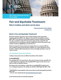 Fair and Equitable Treatment: Why it matters and what can be done policy brief cover